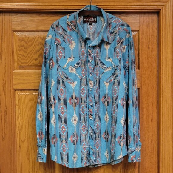 Rock & Roll Cowboy 100% Cotton Pearl Snap Front Aztec Western Shirt Men's XXL - Picture 2 of 15